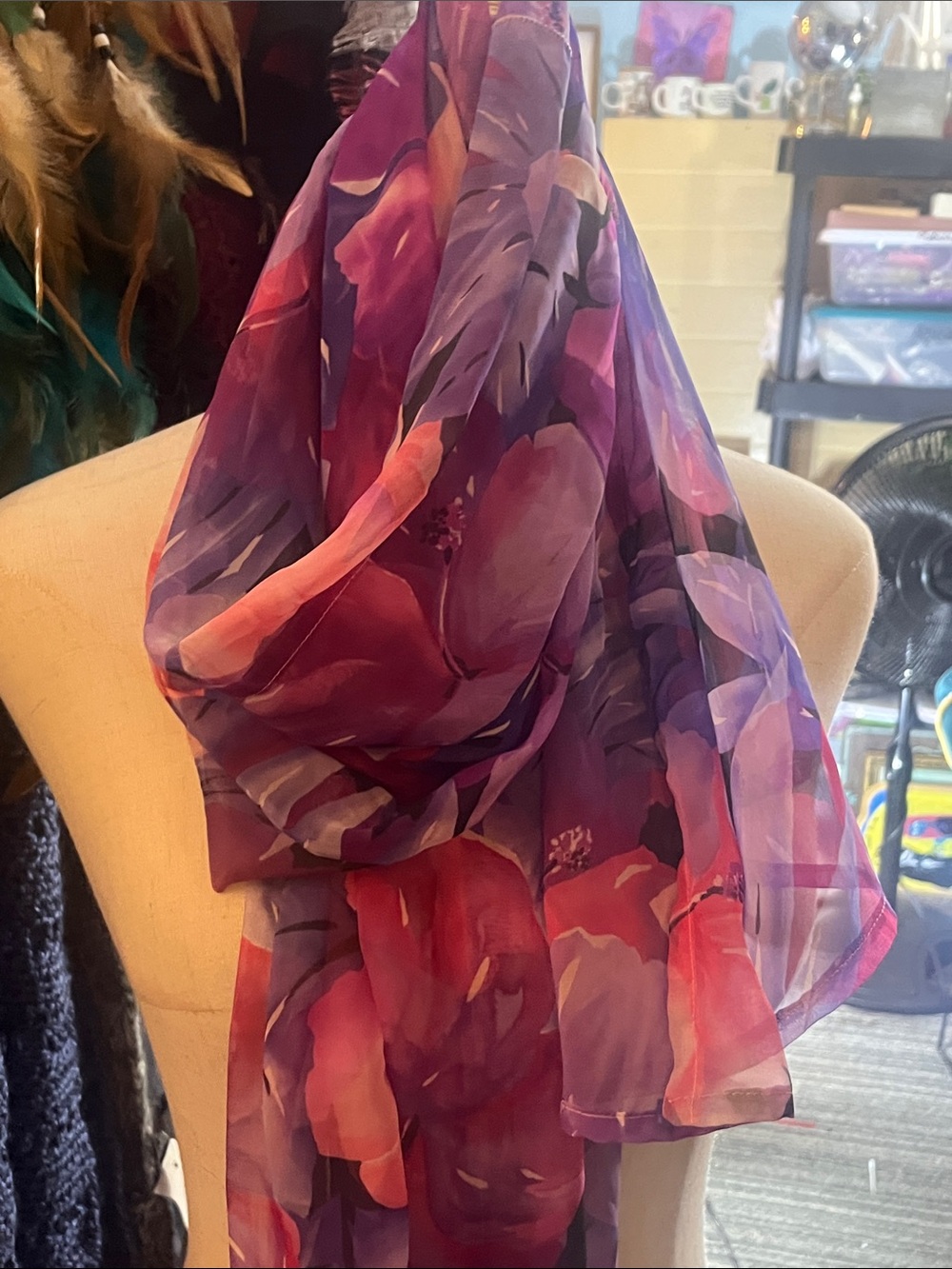 Floral Chiffon Scarf in Floral Watercolor Purple/pink- Women Accessoriesy S194